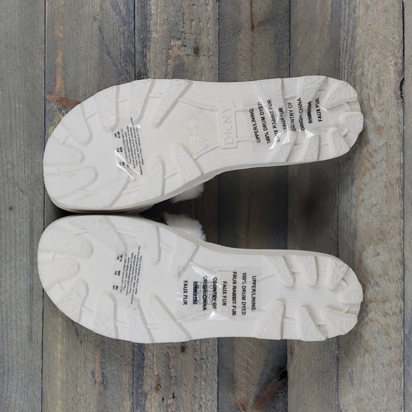 DKNY Logo Faux Fur Rabbit Women's Slides Slippers Beige - Picture 5 of 9
